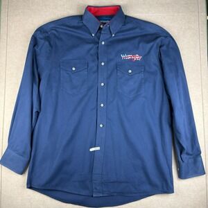 Wrangler Western Shirt Men XL Blue USA Flag Logo Patriotic Embroidery Longsleeve